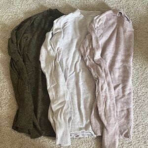 Express Set of 3 Sweaters- Dark Green, Light Gray, Soft Pink